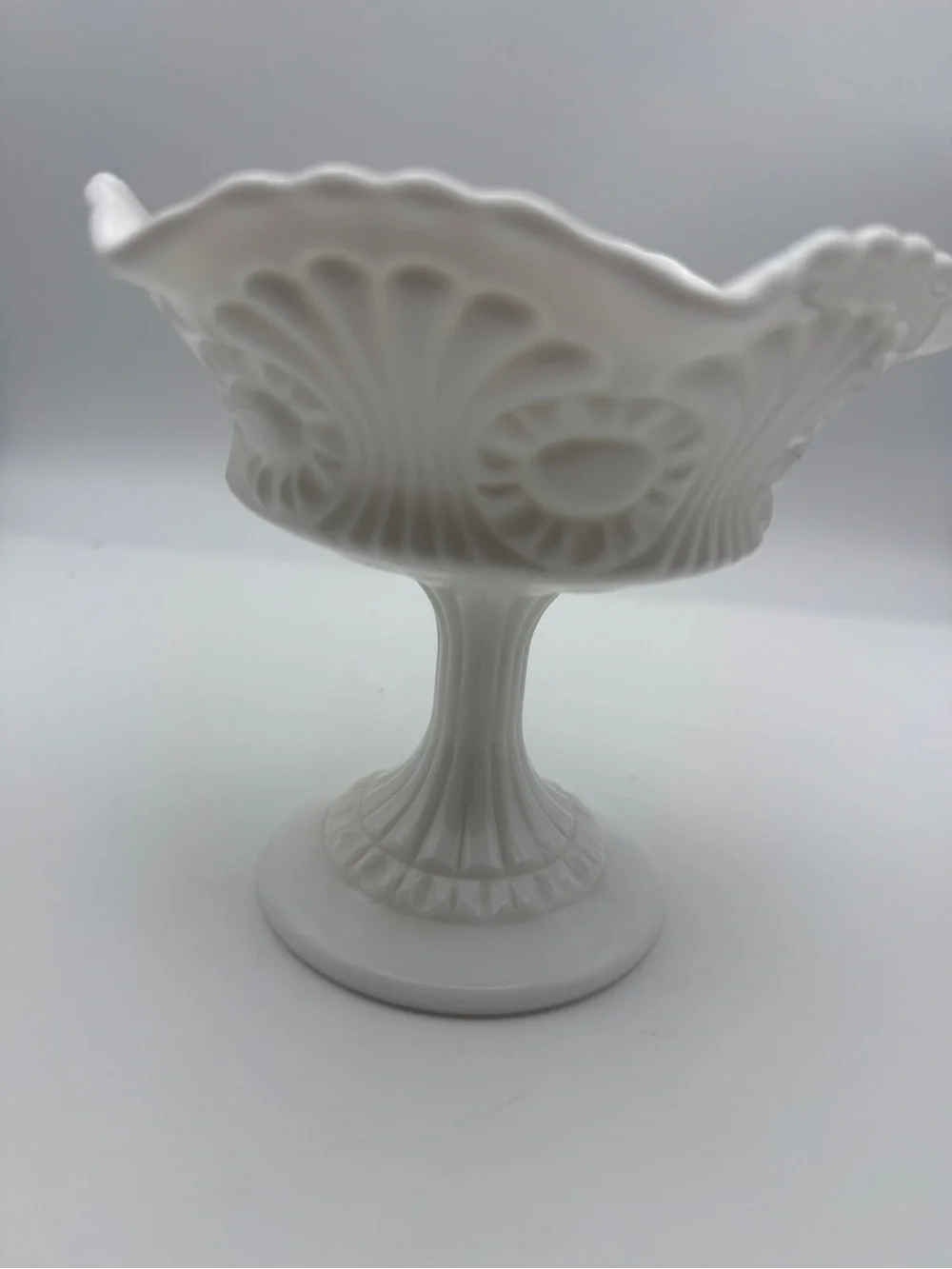 Vintage Fenton Milk Glass Pedestal Compote Dish Signed on bottom RARE